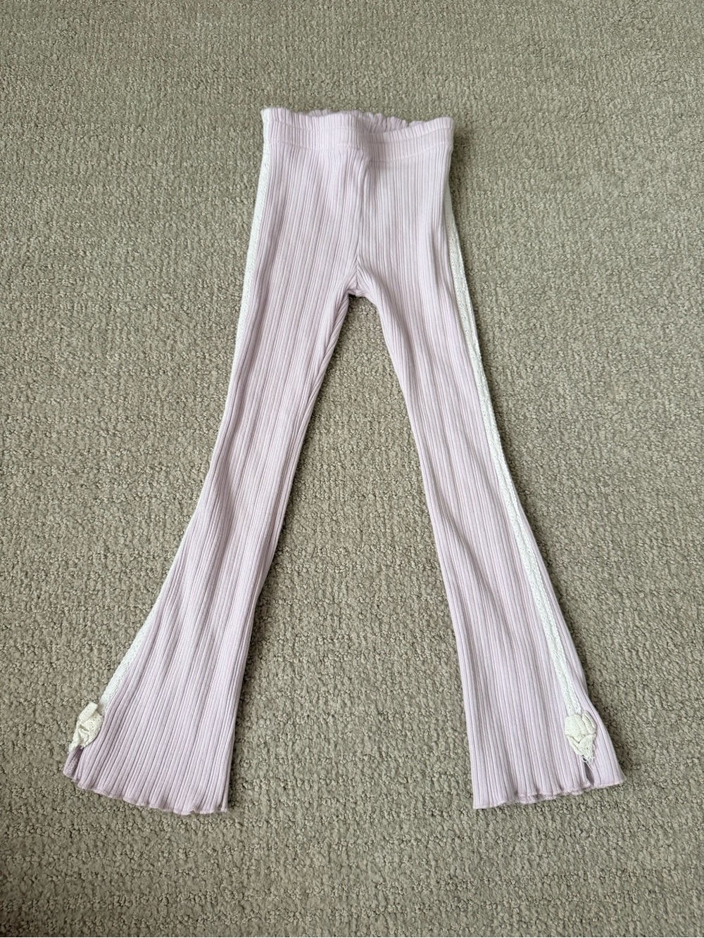 Zara Light Pink Ribbed Flare Leggings with Lace Side Trim